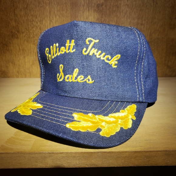 Vintage Denim Trucker Hat Cap SnapBack Blue Gold - Picture 5 of 8